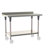 Metro TableWorx&trade; Mobile-Ready Stainless Steel Work Table with Type 304 Work Surface with Backsplash, Shelf Base & Metroseal Gray Epoxy Coated Legs