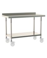 Metro TableWorx&trade; Mobile-Ready Stainless Steel Work Table with Type 304 Work Surface with Backsplash, Shelf Base & Legs