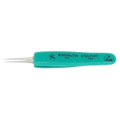 Excelta 5-SA-PI-ET ★★ESD-Safe Tapered Stainless Steel Tweezer with Ergo-Tweeze® Cushioned Grips & Straight, Pointed Extra Fine Tips