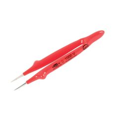 Wiha 75205 Insulated Carbon Steel Tweezer with Serrated, Straight, Fine Pointed Tips, 5" OAL