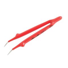 Wiha 75302 Insulated Carbon Steel Tweezer with Serrated, Angled, Fine Pointed Tips, 6" OAL